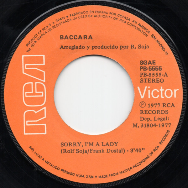 Baccara - Sorry, I'm A Lady | RCA Victor (PB-5555) - 3