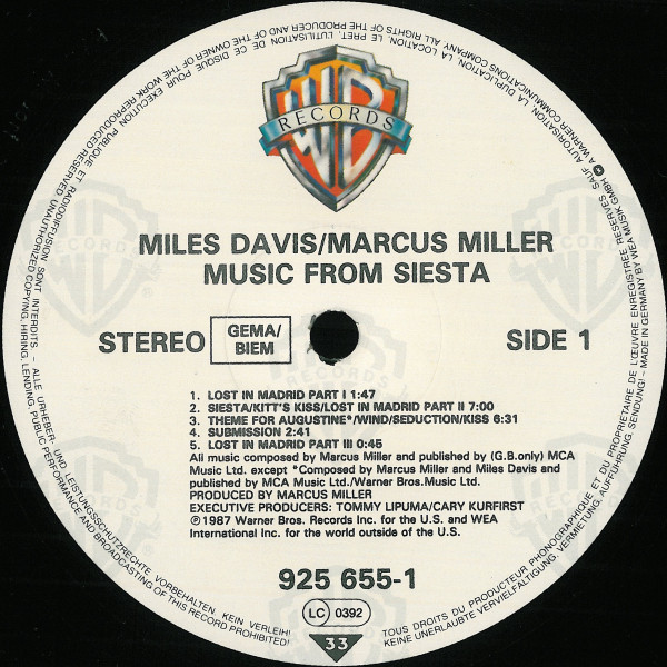 Miles Davis / Marcus Miller - Music From Siesta | Warner Bros. Records (925 655-1) - 2 Miles Davis / Marcus Miller - Music From Siesta | Warner Bros. Records (925 655-1) - 2