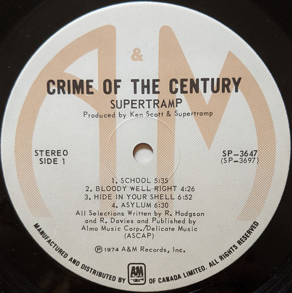 Supertramp - Crime Of The Century [Vinyl] | A&M Records (SP-3647) - 3