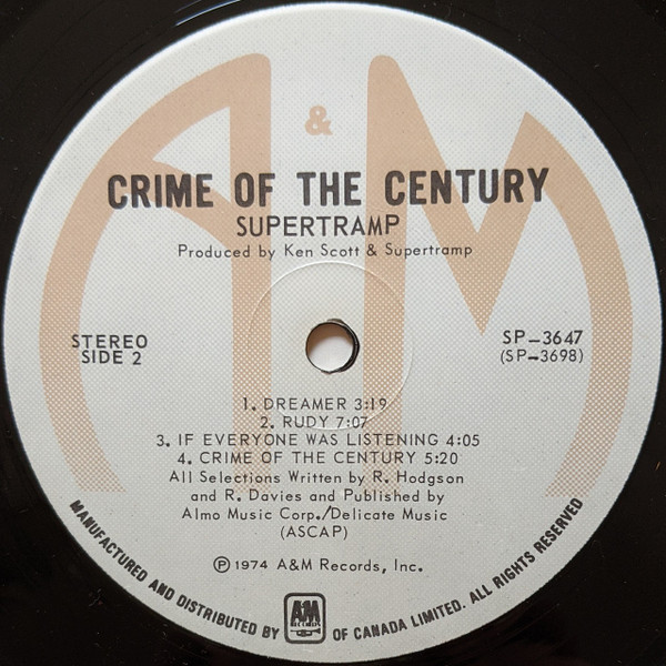 Supertramp - Crime Of The Century [Vinyl] | A&M Records (SP-3647) - 4
