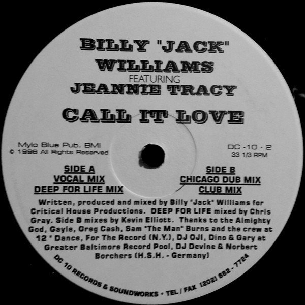 Billy "Jack" Williams Featuring Jeanie Tracy - Call It Love | DC 10 Records & Soundworks (DC -10 - 2)