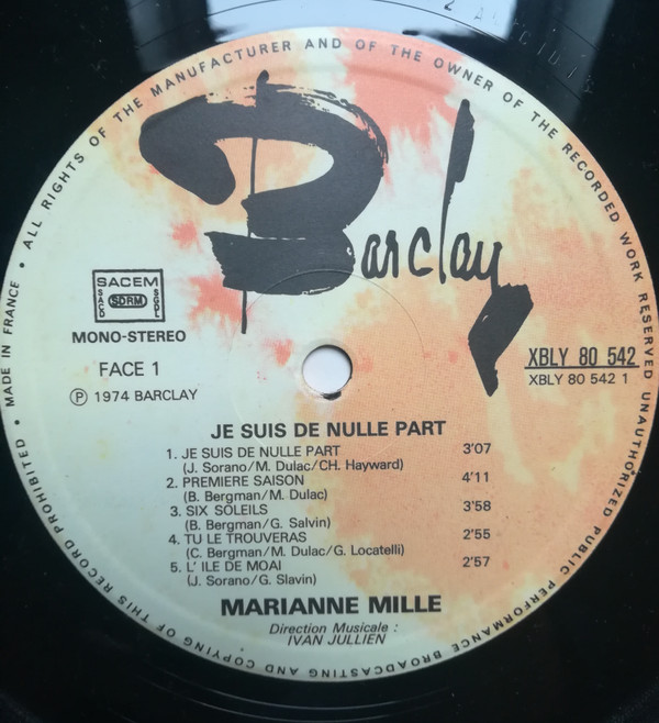 Marianne Mille - Je Suis De Nulle Part | Barclay (80.542) - 3