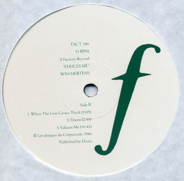 Wim Mertens - Educes Me | Factory (FACT 190) - 4