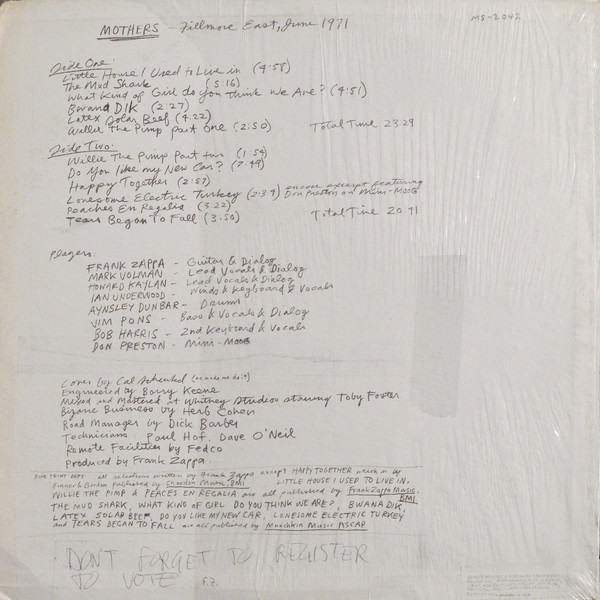 The Mothers - Fillmore East - June 1971 | Bizarre Records (MS-2042) - 2