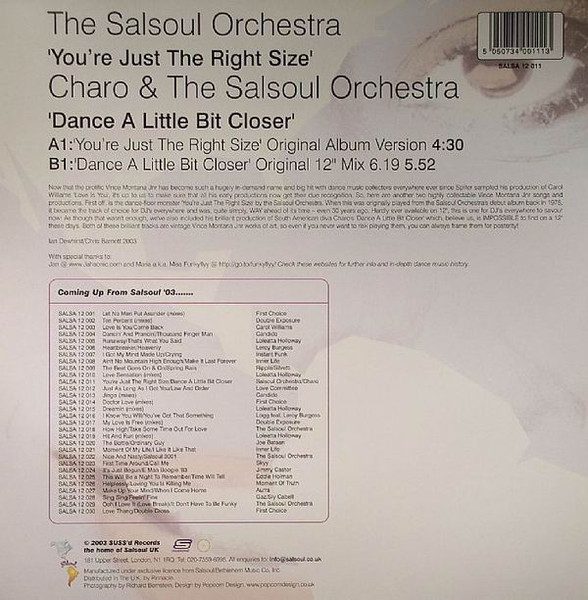 The Salsoul Orchestra / Charo - You're Just The Right Size / Dance A Little Bit Closer | Suss'd Records (SALSA 12 011) - 2 The Salsoul Orchestra / Charo - You're Just The Right Size / Dance A Little Bit Closer | Suss'd Records (SALSA 12 011) - 2