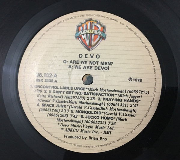 Devo - Q: Are We Not Men? A: We Are Devo! | Warner Bros. Records (36.102) - 3