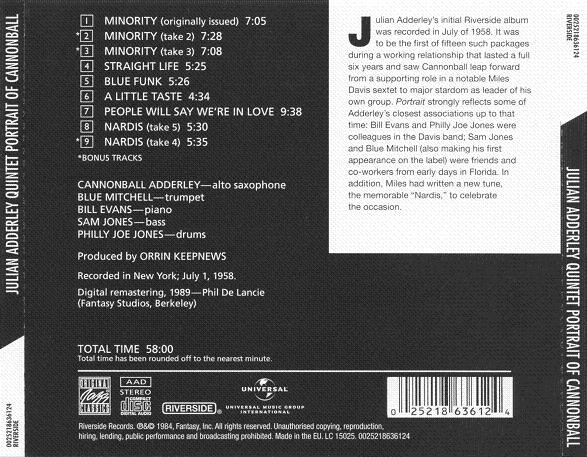 The Cannonball Adderley Quintet - Portrait Of Cannonball | Original Jazz Classics (0025218636124) - 2 The Cannonball Adderley Quintet - Portrait Of Cannonball | Original Jazz Classics (0025218636124) - 2