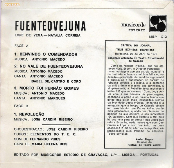 Lope de Vega / Natália Correia - António Macedo , José Cardim Ribeiro - Fuenteovejuna | Musicorde (MEP 012) - 2 Lope de Vega / Natália Correia - António Macedo , José Cardim Ribeiro - Fuenteovejuna | Musicorde (MEP 012) - 2