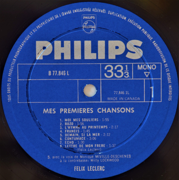 Félix Leclerc - Mes Premières Chansons | Philips (B 77.846 L) - 3