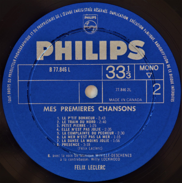 Félix Leclerc - Mes Premières Chansons | Philips (B 77.846 L) - 4