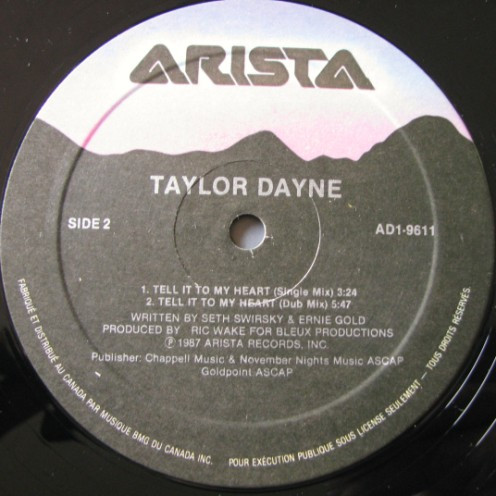 Taylor Dayne - Tell It To My Heart | Arista (AD1-9611) - 2 Taylor Dayne - Tell It To My Heart | Arista (AD1-9611) - 2