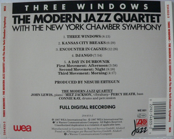 The Modern Jazz Quartet With New York Chamber Symphony - Three Windows | WEA (254 833-2) - 2