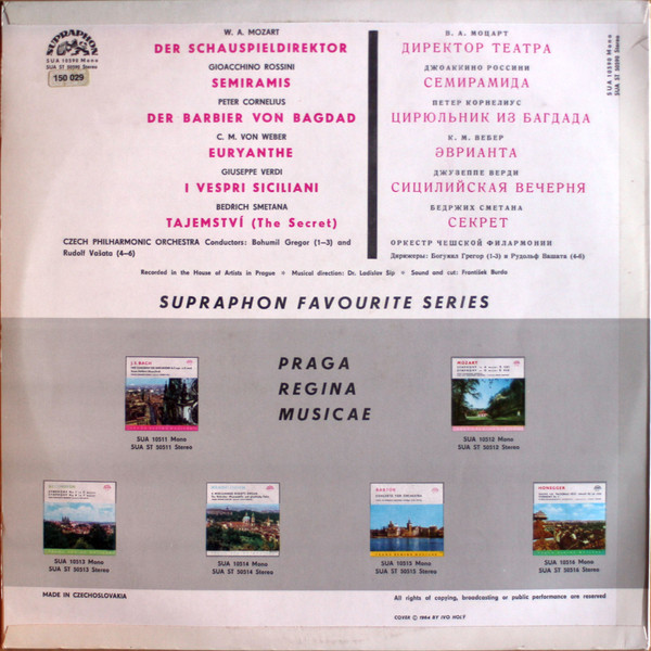 The Czech Philharmonic Orchestra , Rudolf Vašata , Bohumil Gregor - Famous Operatic Overtures | Supraphon (SUA ST 50590) - 2