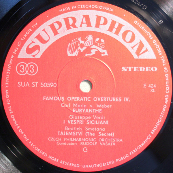 The Czech Philharmonic Orchestra , Rudolf Vašata , Bohumil Gregor - Famous Operatic Overtures | Supraphon (SUA ST 50590) - 4
