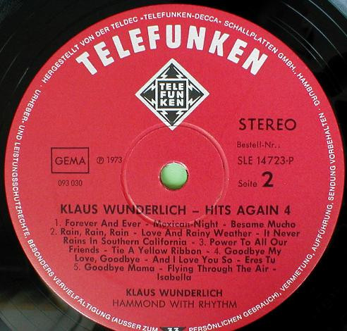 Klaus Wunderlich - Hits Again 4 | Telefunken (SLE 14 723-P) - 4 Klaus Wunderlich - Hits Again 4 | Telefunken (SLE 14 723-P) - 4