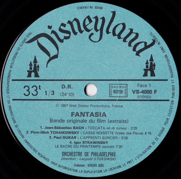 The Philadelphia Orchestra Direction Leopold Stokowski - Walt Disney - Fantasia (Extraits) | Disneyland (VS - 4000 F) - 3
