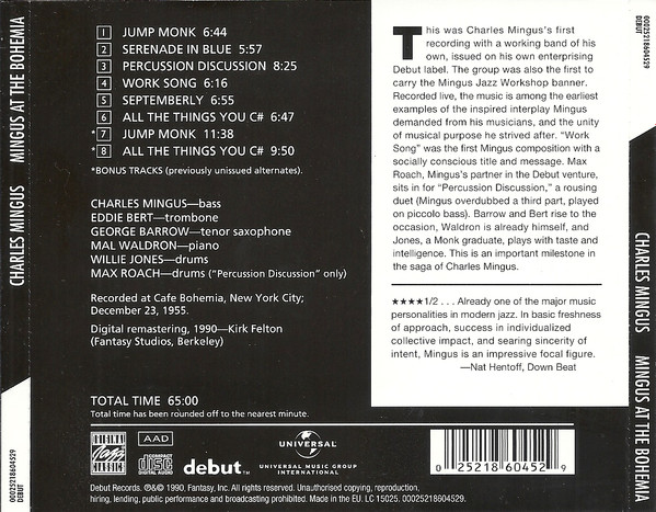 Charles Mingus - Mingus At The Bohemia | Original Jazz Classics (0025218604529) - 2