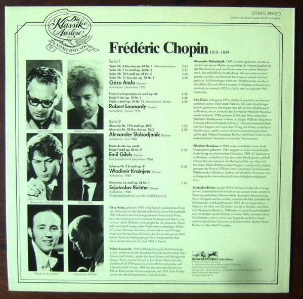 Frédéric Chopin - Chopin-Recital | Eurodisc (38902 3) - 2