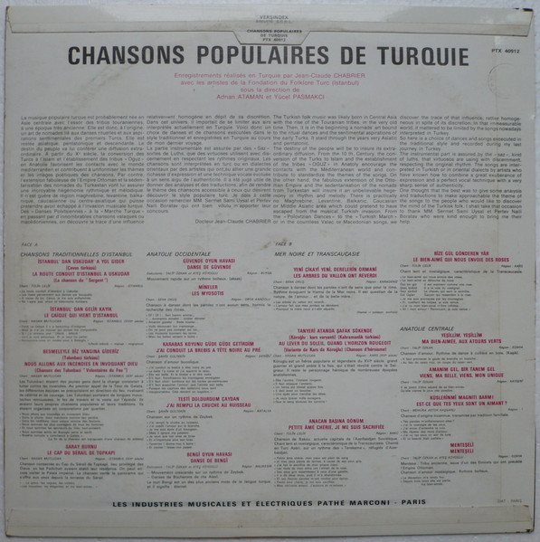 Jean-Claude Chabrier - Chansons Populaires De Turquie | Pathé (PTX 40912) - 2