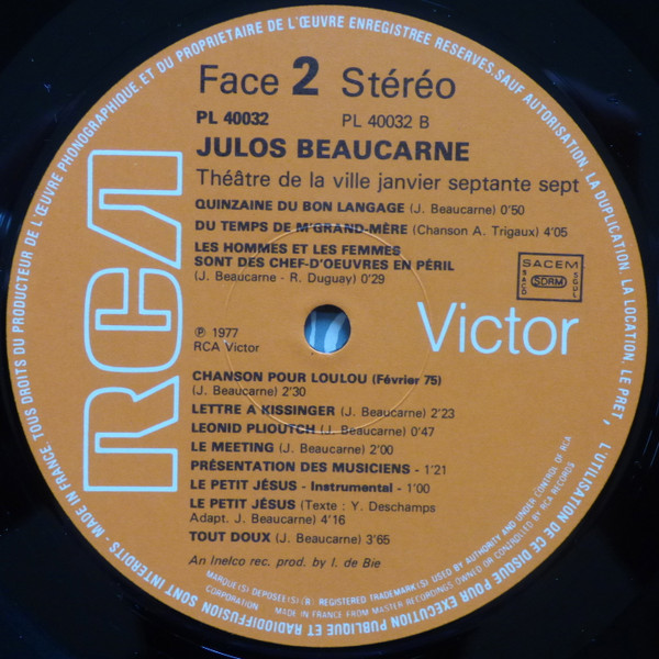 Julos Beaucarne - Au "Théâtre De La Ville" Janvier Septante Sept | RCA (PL 40032) - 4