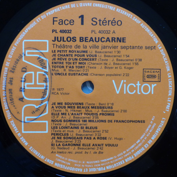 Julos Beaucarne - Au "Théâtre De La Ville" Janvier Septante Sept | RCA (PL 40032) - 3