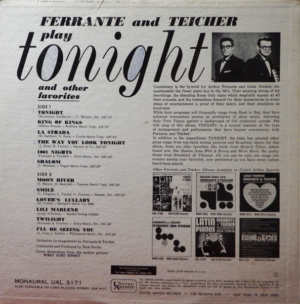 Ferrante & Teicher - Tonight | United Artists Records (UAL 3171) - 2