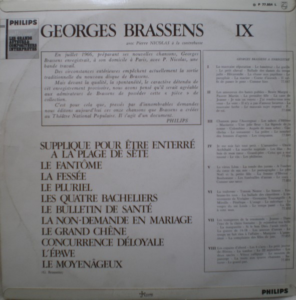 Georges Brassens - IX | Philips (P 77.854 L) - 2