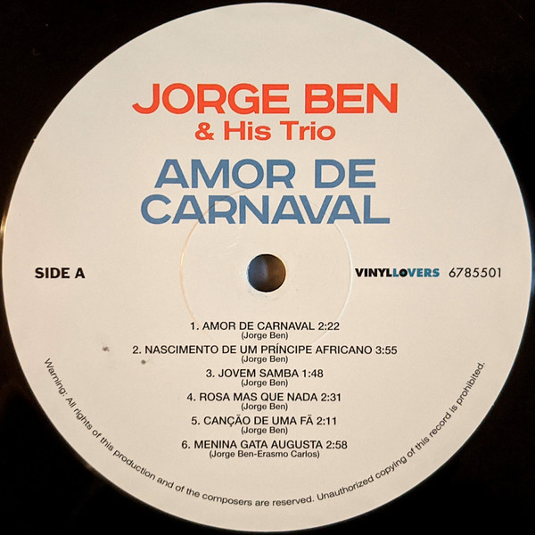 Jorge Ben Trio - Amor De Carnaval | Vinyl Lovers (6785501) - 3 Jorge Ben Trio - Amor De Carnaval | Vinyl Lovers (6785501) - 3