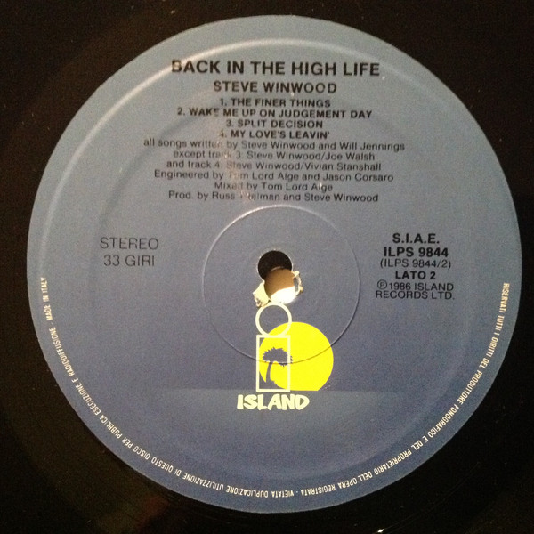Steve Winwood - Back In The High Life | Island Records (ILPS 9844) - 4