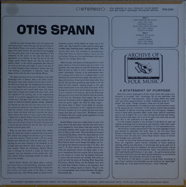 Otis Spann - Otis Spann | Archive Of Folk Music (FS-216) - 2