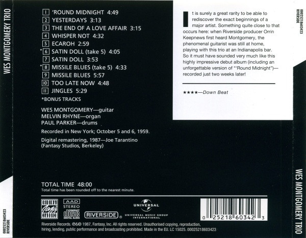 The Wes Montgomery Trio - A Dynamic New Sound: Guitar/Organ/Drums | Original Jazz Classics (00025218603423) - 2