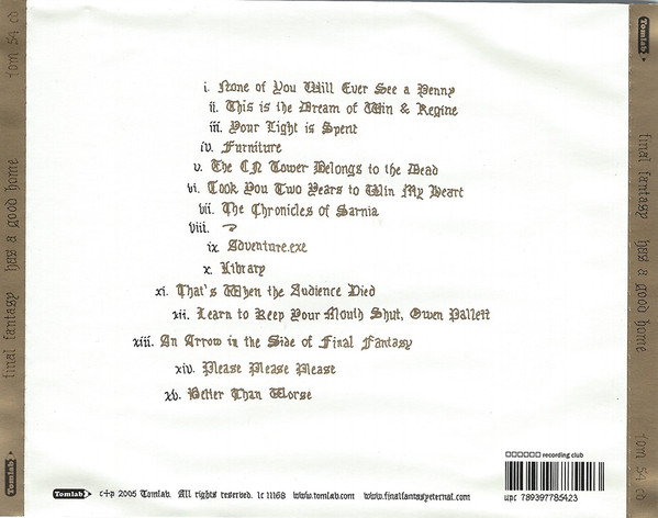 Final Fantasy - Has A Good Home | Tomlab (tom 54 cd) - 2