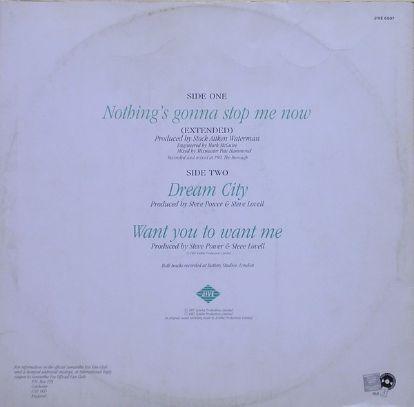 Samantha Fox - Nothing's Gonna Stop Me Now | Jive (JIVE 6507) - 2 Samantha Fox - Nothing's Gonna Stop Me Now | Jive (JIVE 6507) - 2