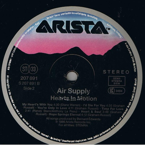 Air Supply - Hearts In Motion | Arista (207 891) - 3 Air Supply - Hearts In Motion | Arista (207 891) - 3