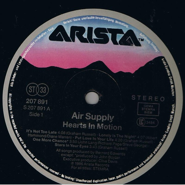 Air Supply - Hearts In Motion | Arista (207 891) - 2 Air Supply - Hearts In Motion | Arista (207 891) - 2