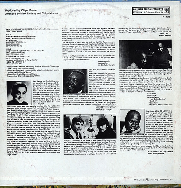 Paul Revere & The Raiders Featuring Mark Lindsay - Goin' To Memphis | Columbia Special Products (P 13512) - 2 Paul Revere & The Raiders Featuring Mark Lindsay - Goin' To Memphis | Columbia Special Products (P 13512) - 2