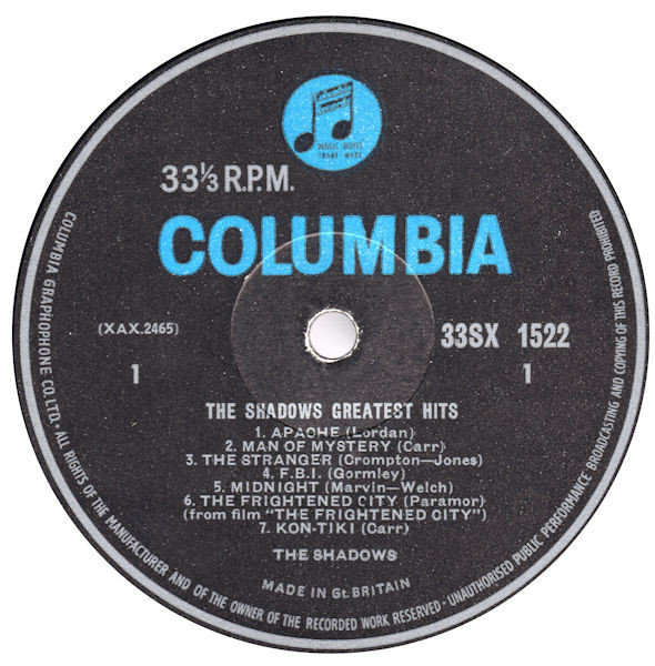 The Shadows - The Shadows' Greatest Hits | Columbia (33SX 1522) - 3