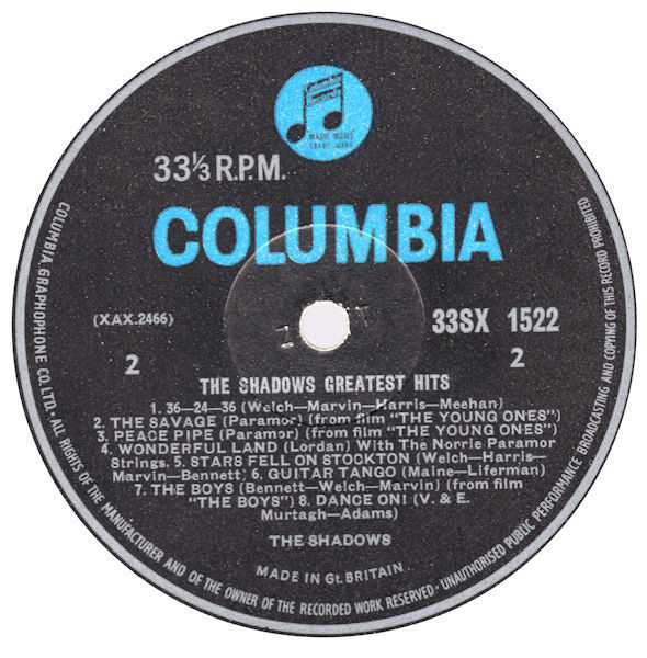 The Shadows - The Shadows' Greatest Hits | Columbia (33SX 1522) - 4