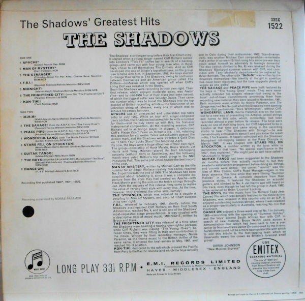 The Shadows - The Shadows' Greatest Hits | Columbia (33SX 1522) - 2