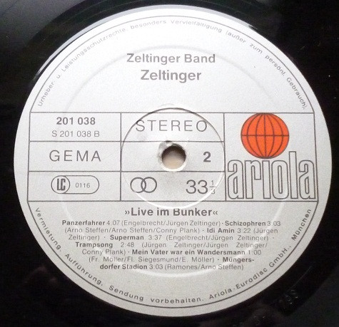 Zeltinger Band - De Plaat (Im Roxy Und Bunker Live) | Ariola (201 038)