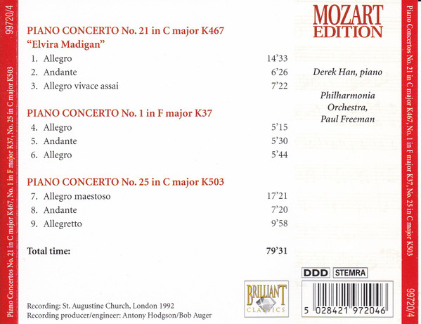 Wolfgang Amadeus Mozart - Piano Concertos No. 21 In C Major K467 / No. 1 In F Major K37 / No. 25 In C Major K503 | Brilliant Classics (99720/4) - 2