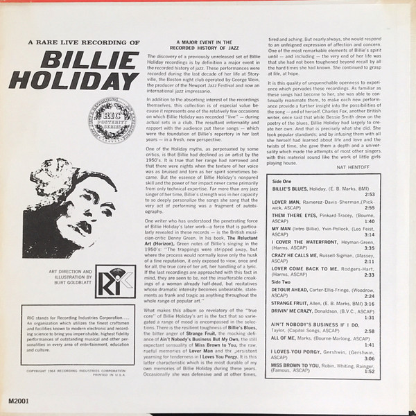 Billie Holiday - A Rare Live Recording Of Billie Holiday | Recording Industries Corp. (M2001) - 2 Billie Holiday - A Rare Live Recording Of Billie Holiday | Recording Industries Corp. (M2001) - 2