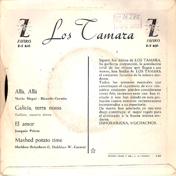 Los Tamara - Allá, Allá / Galicia, Terra Nosa / Mashed Potato Time | Zafiro (Z-E 631) - 2