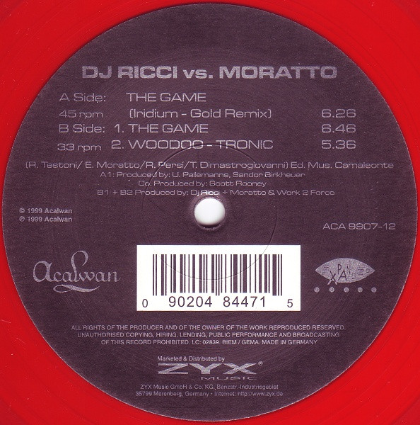 DJ Ricci Vs. Moratto - The Game / Woodoo-Tronic | Acalwan (ACA 9907-12) - main DJ Ricci Vs. Moratto - The Game / Woodoo-Tronic | Acalwan (ACA 9907-12) - main