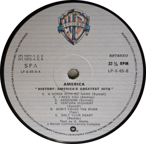 America - History · America's Greatest Hits | Warner Bros. Records (L P-S-65-8) - 3