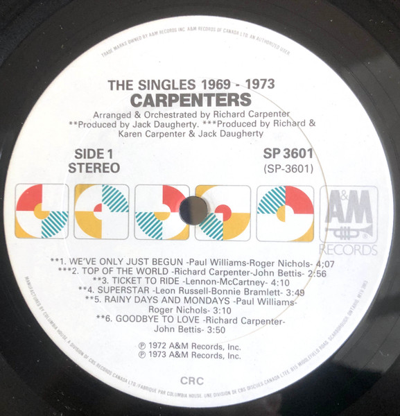 Carpenters - The Singles 1969-1973 [Vinyl] | A&M Records (SP-3601) - 4