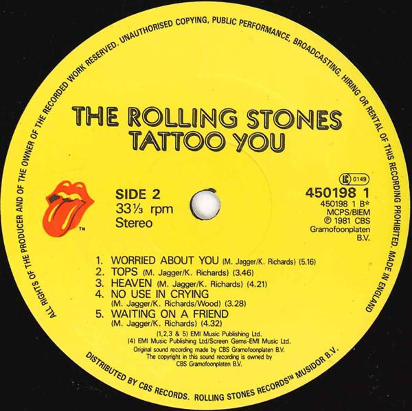 The Rolling Stones - Tattoo You | Rolling Stones Records (CBS 450198 1) - 4