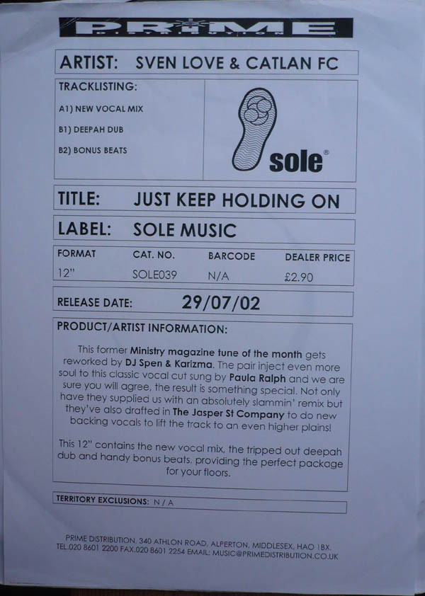 Catalan FC & Sven Love Feat. Paula Ralph - Just Keep Holding On (DJ Spen & Karizma Remixes) | Sole Music (SOLE039) - 2