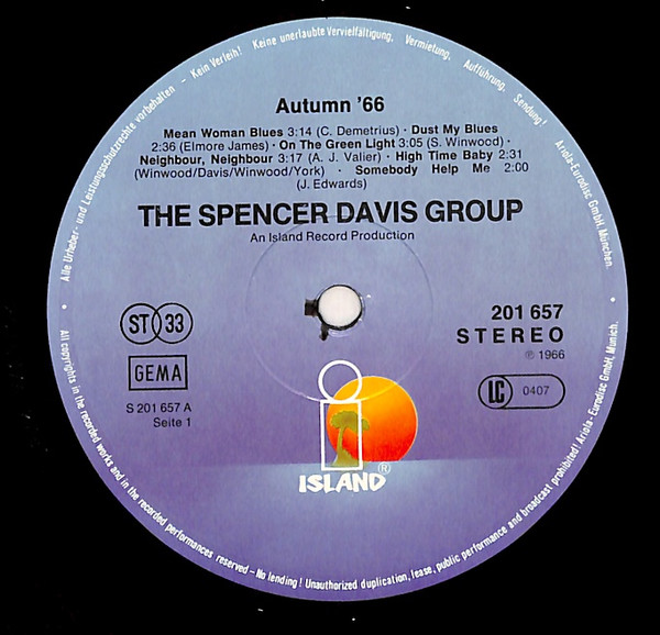 The Spencer Davis Group - Autumn '66 | Island Records (201 657-241) - 3