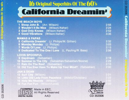 Various - California Dreamin'  (16 Original Superhits Of The 60's) | Duchesse (CD 352006) - 2